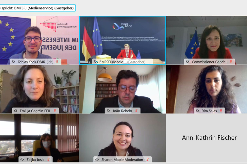 Screenshot der Videokonferenz mit den EU-Jugendminister:innen.